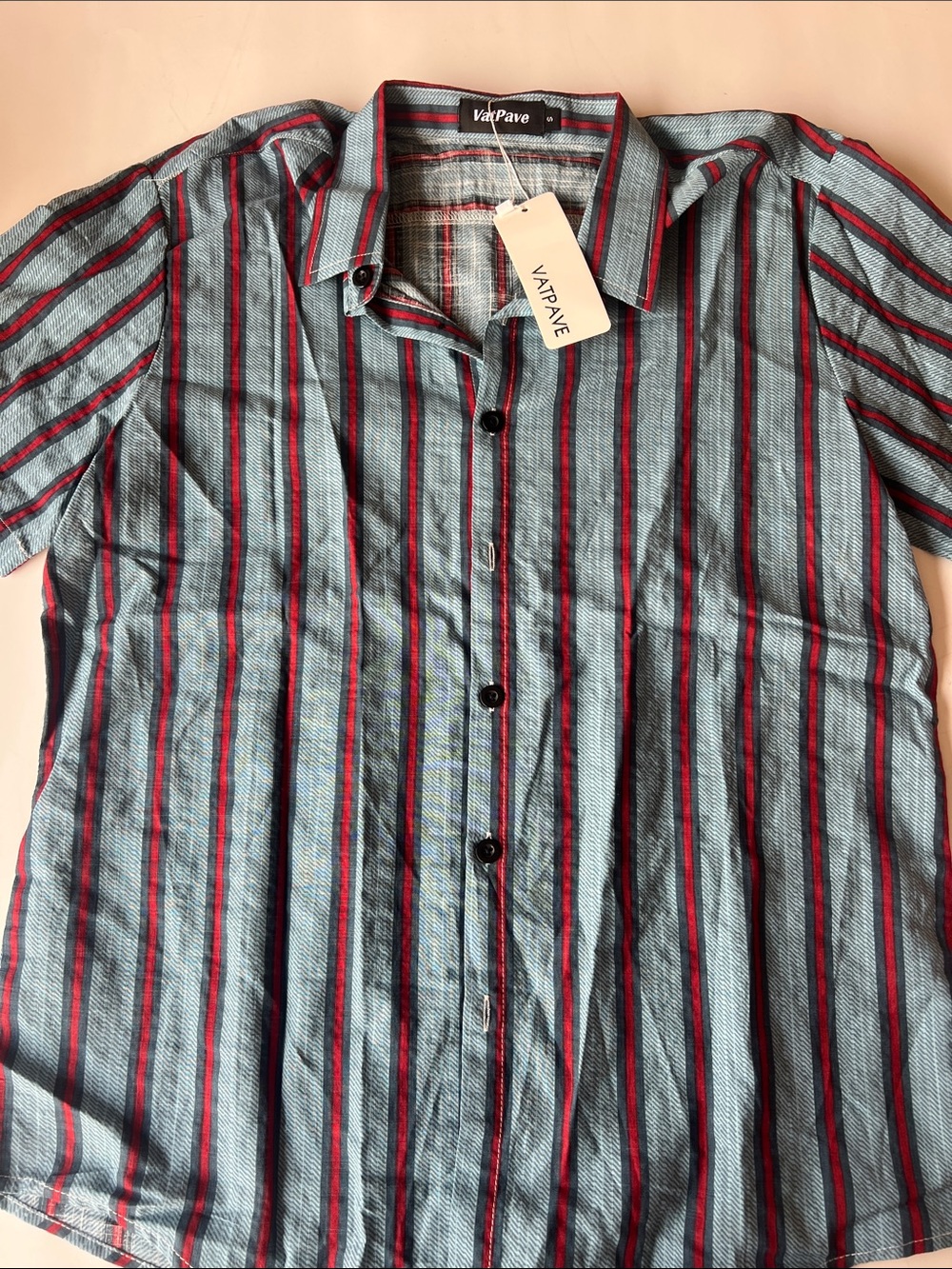 VatPave Men's Blue Vertical Stripe Short-Sleeve Button-Down Shirt